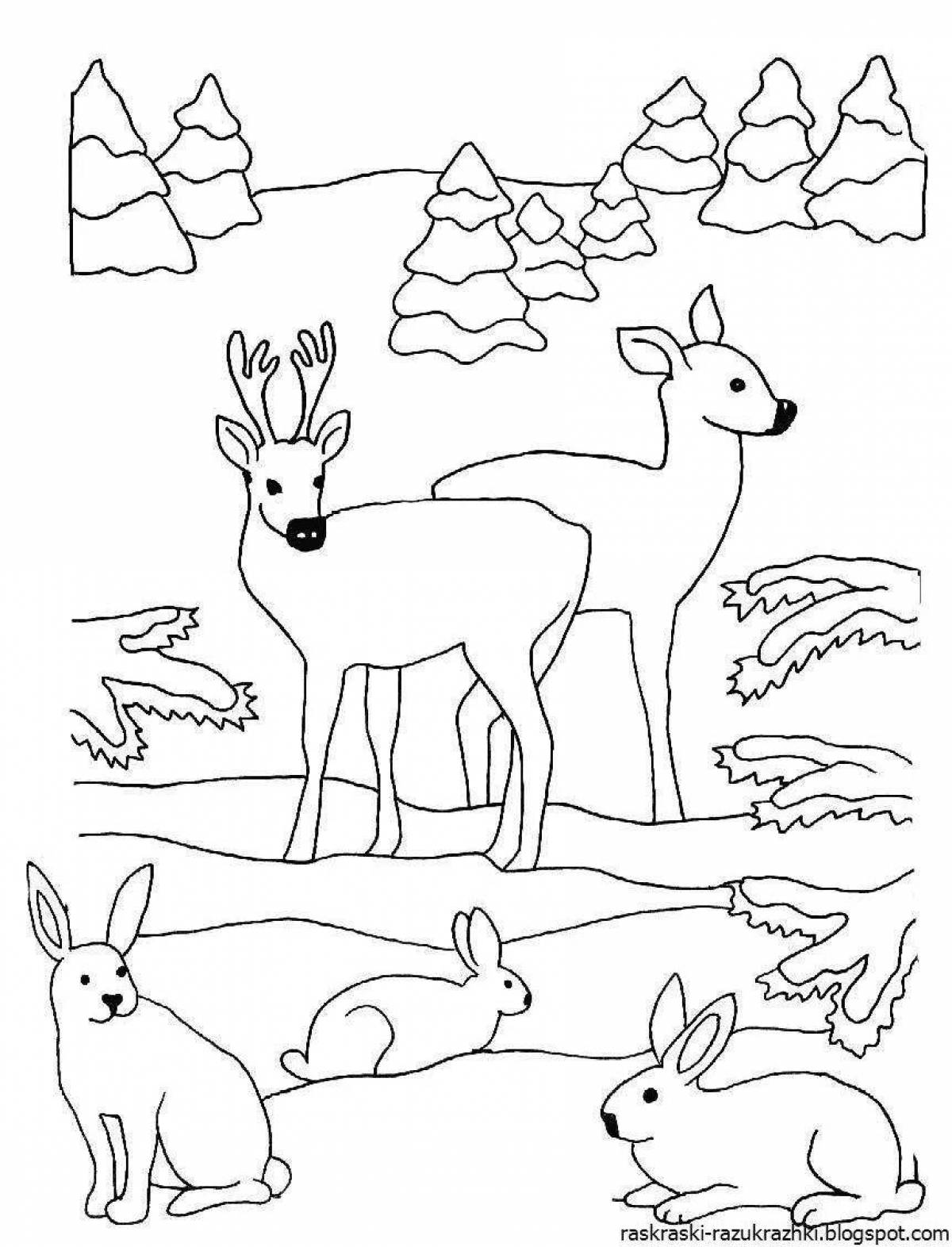 Веселая раскраска зимних животных для детей