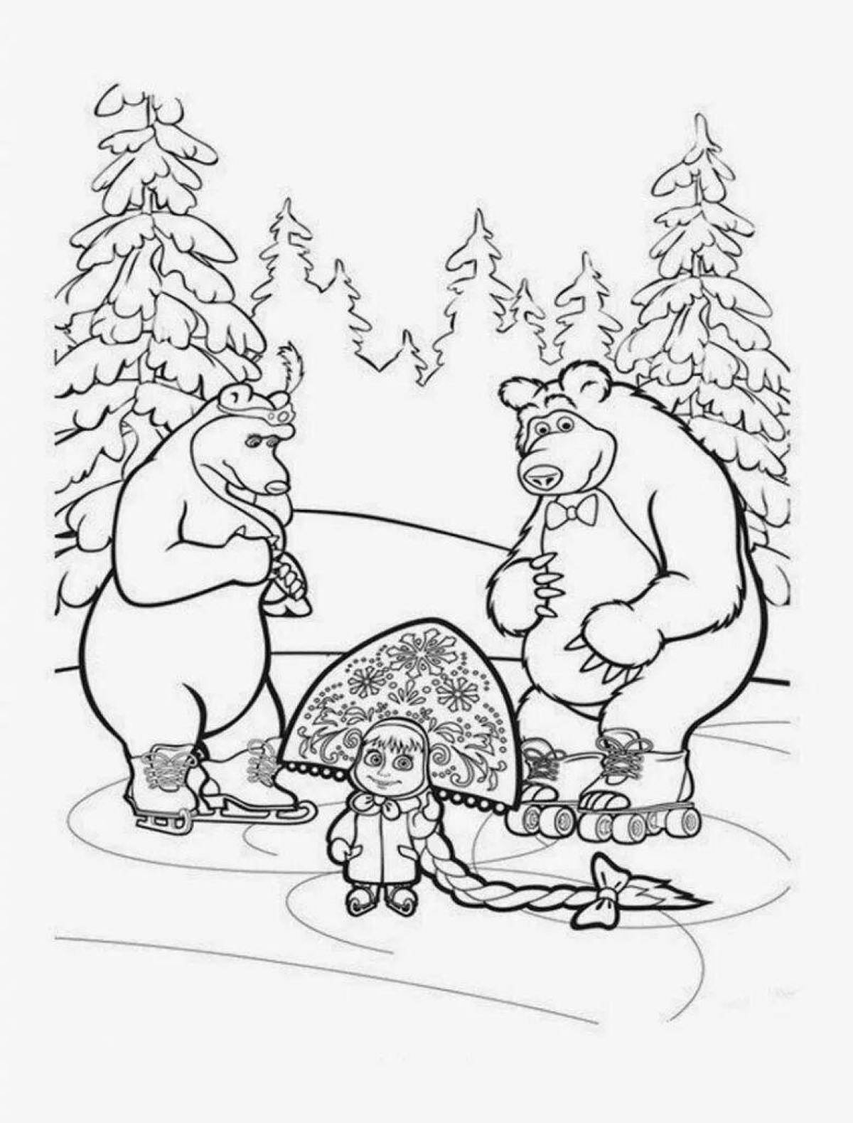 Маша и медведь зима раскраска
