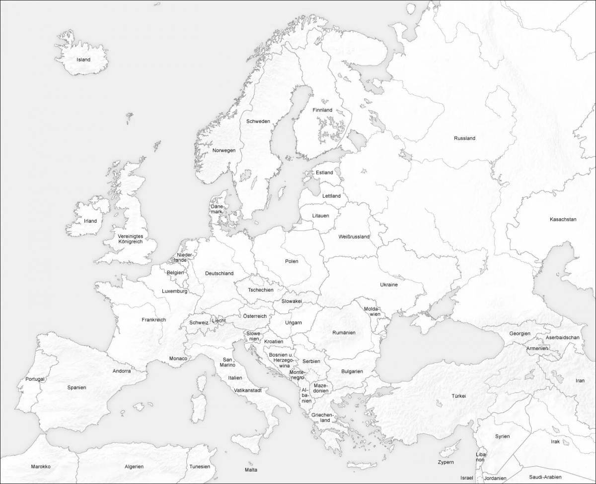 Контурная карта европы со странами крупно на русском