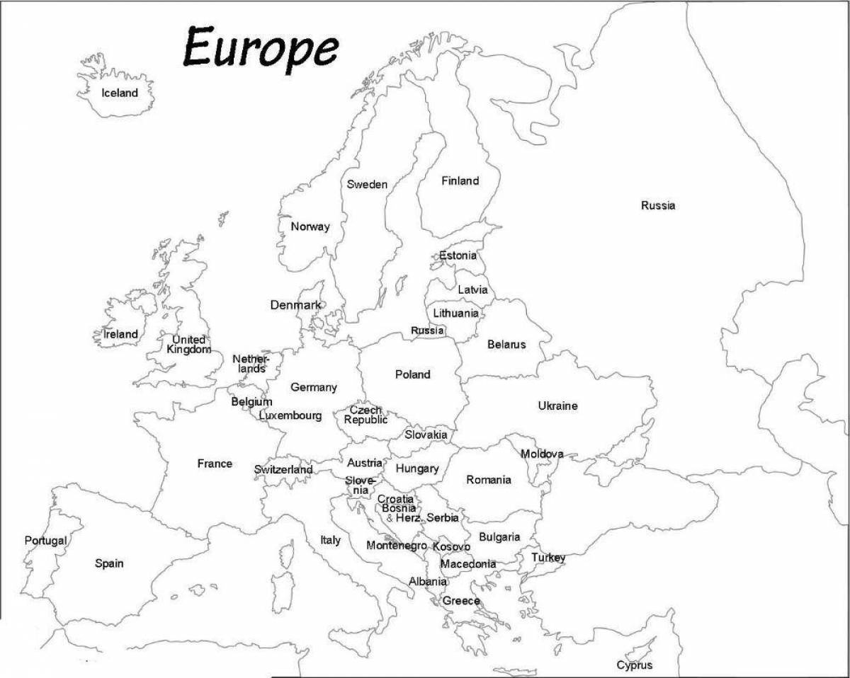 Карта европы границы государств белая