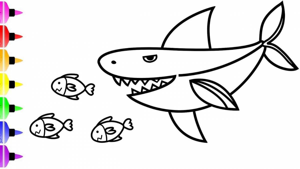 Динамическая страница раскраски акулы для детей