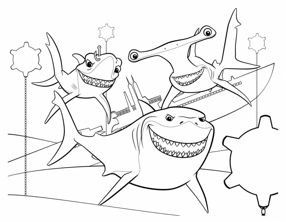 Инновационная страница раскраски акул для детей