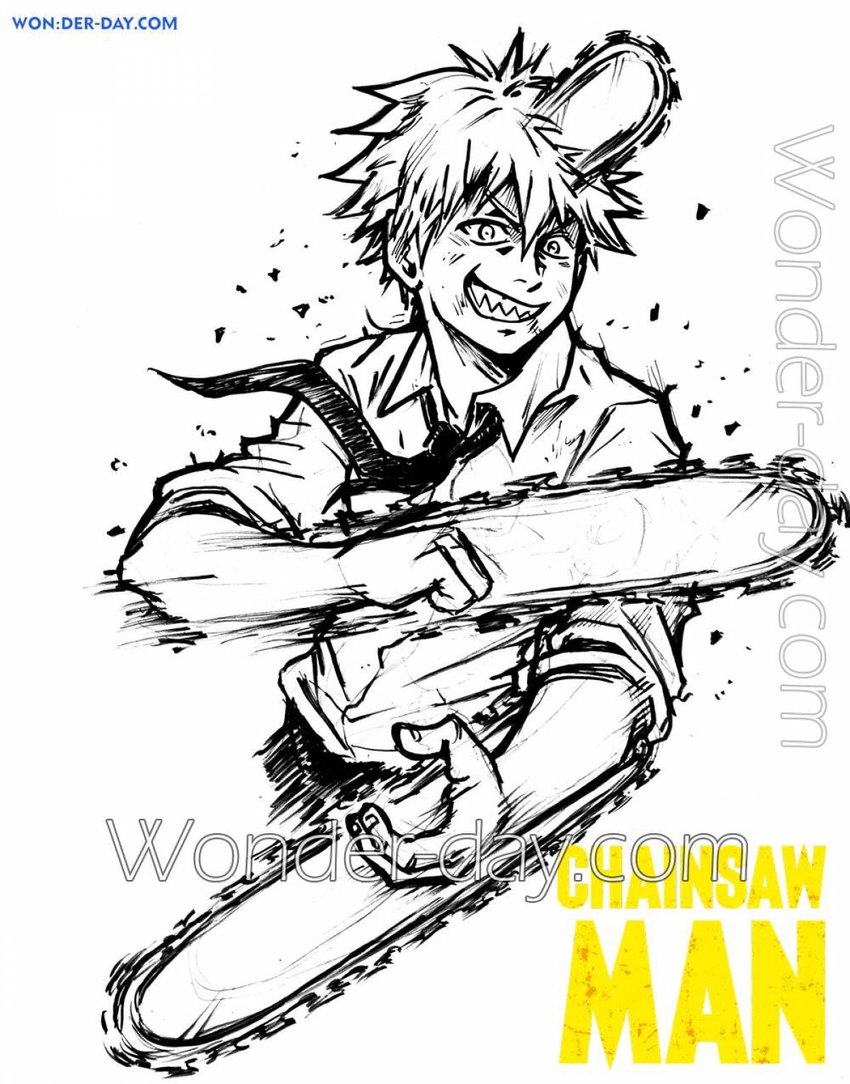 Colorful man chainsaw anime coloring book