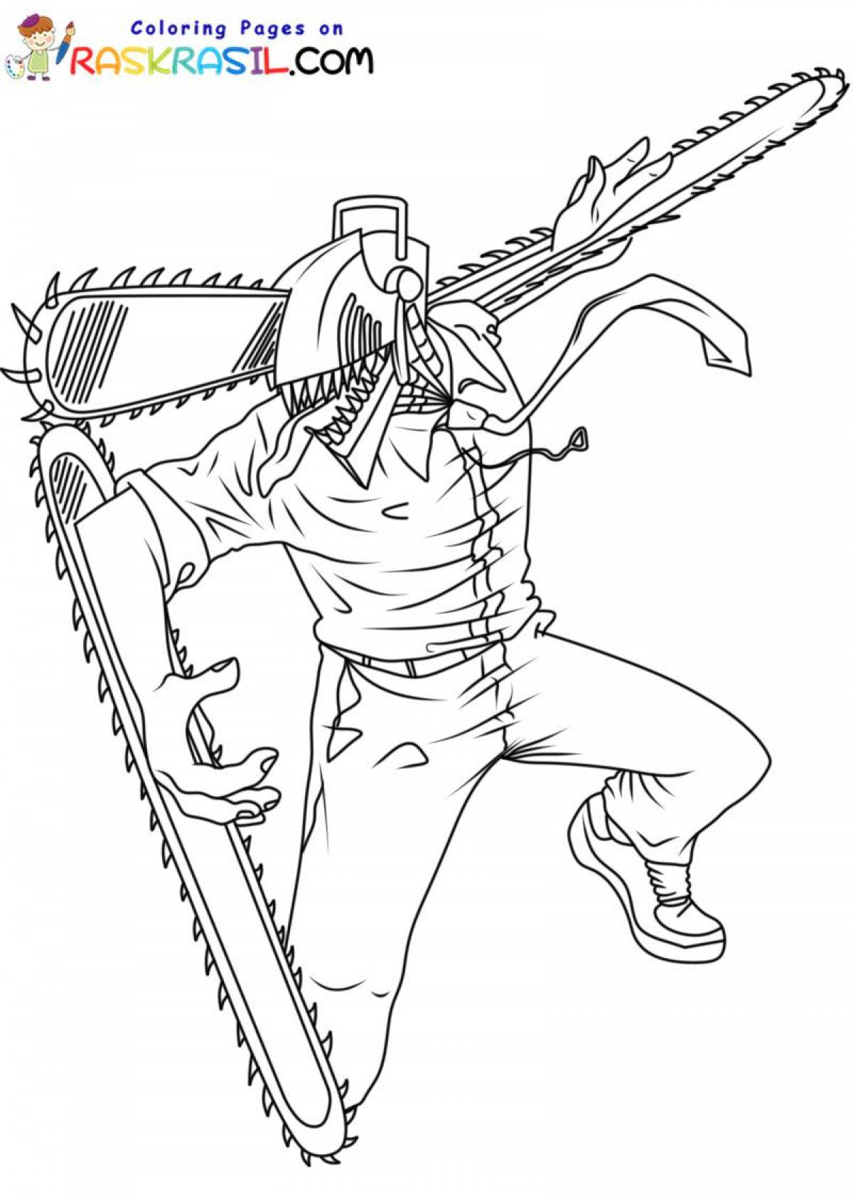 Color-crazy man chainsaw anime coloring page