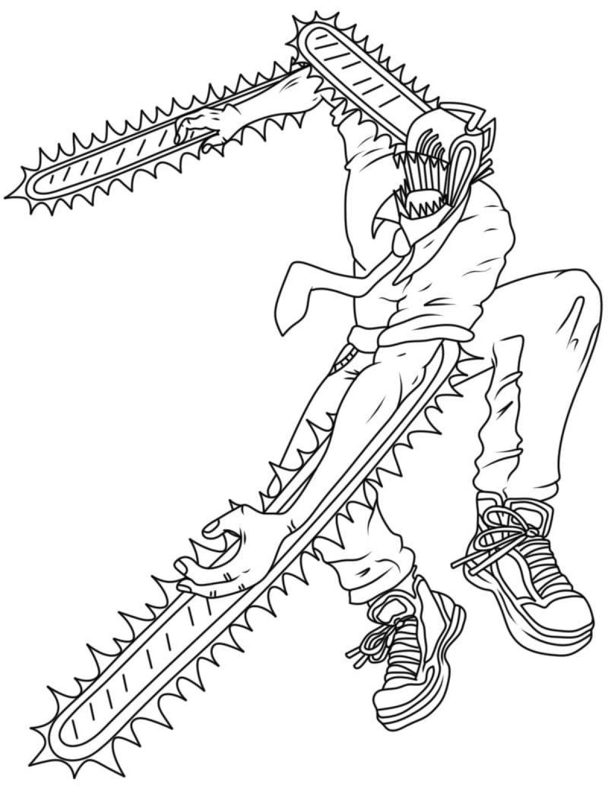 Coloring anime man with a chainsaw