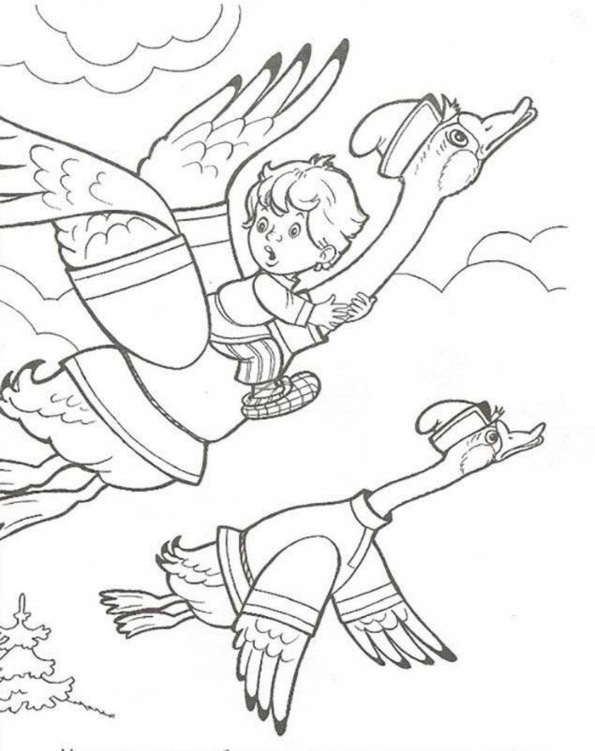 Coloring page graceful swan geese
