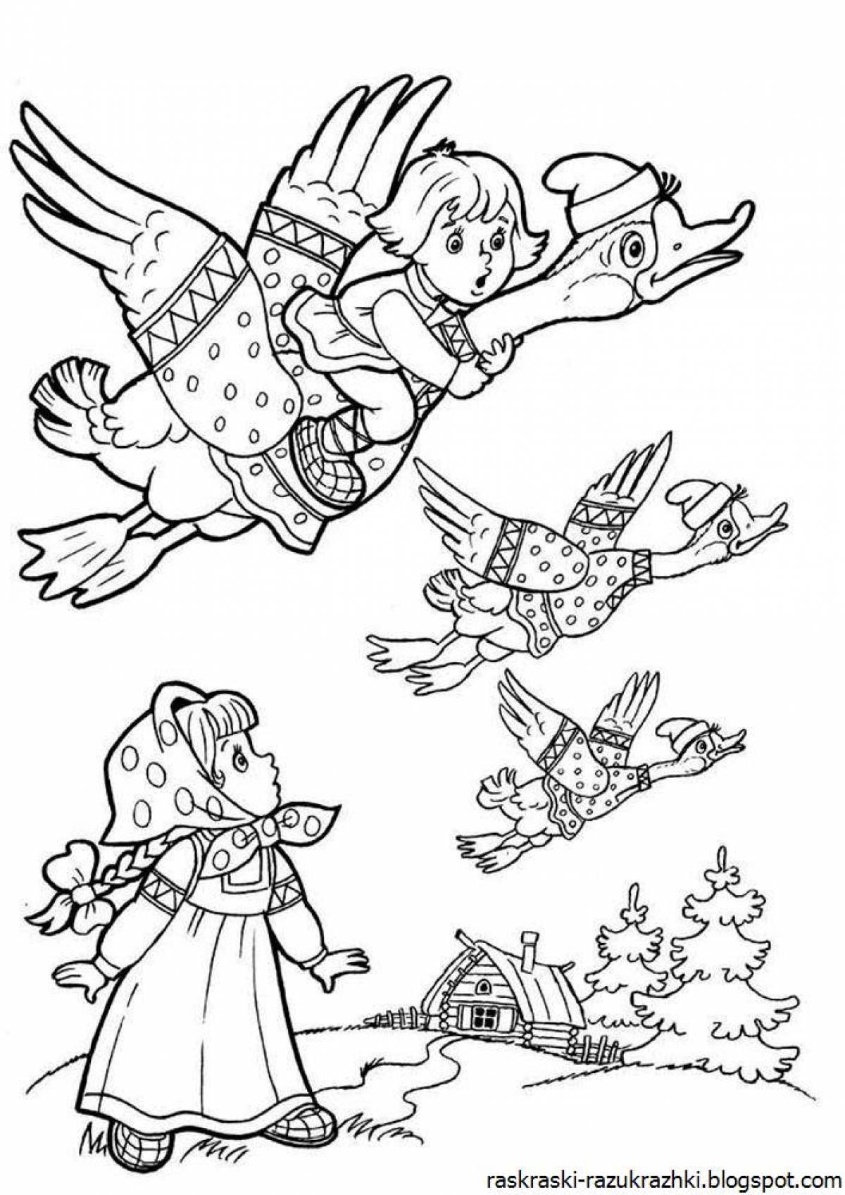 Coloring page beautiful swan geese