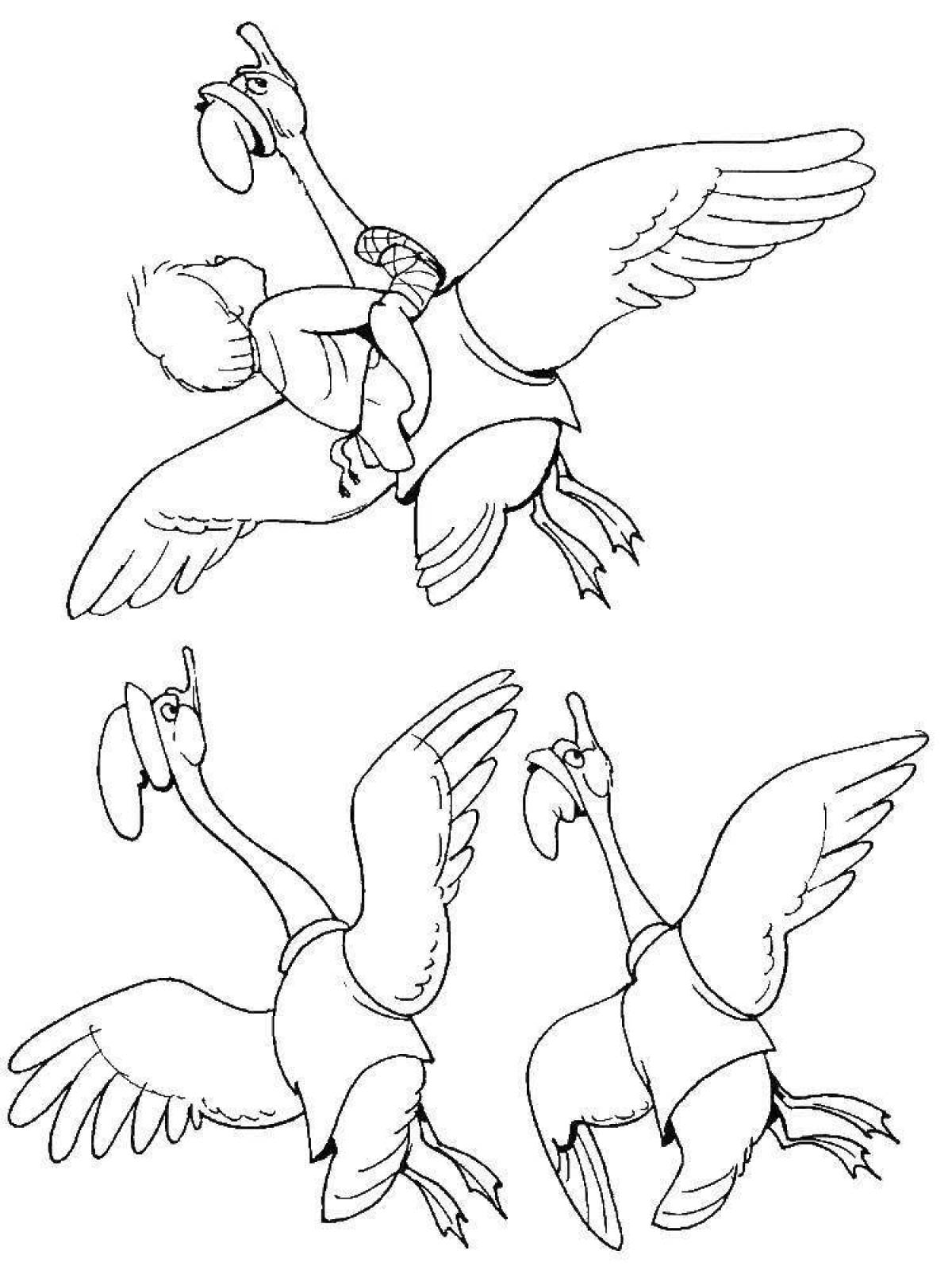 Coloring page playful swan geese