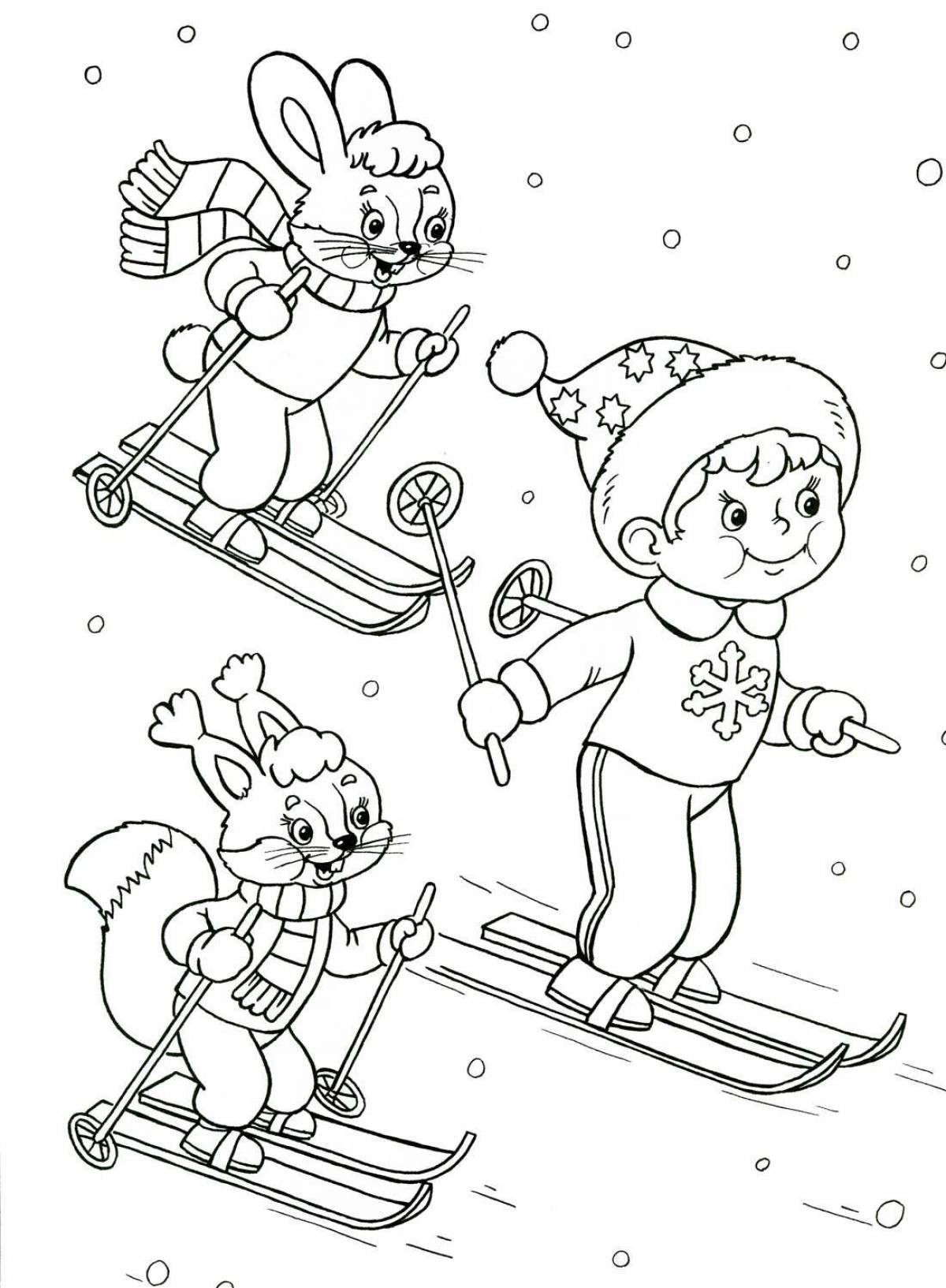 Sparkling winter sports coloring book for 5-6 year olds