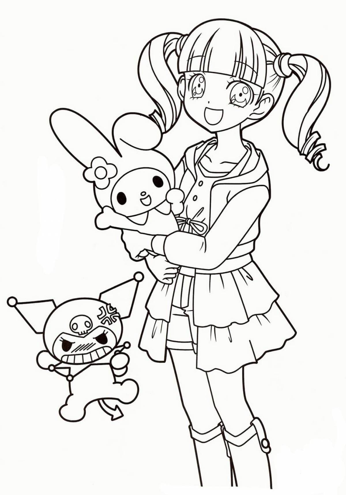 Kuromi and Mai Melody's colorful coloring page