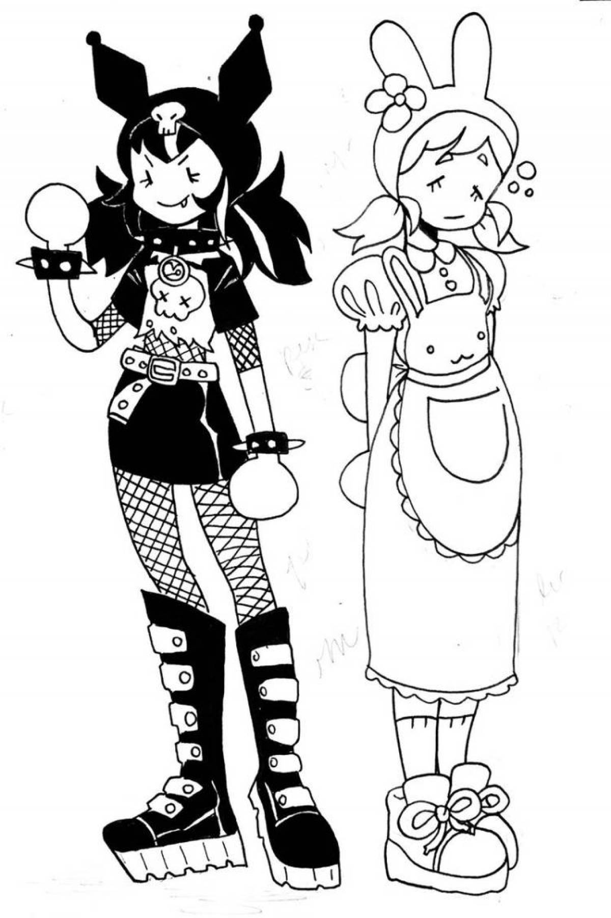 Kuromi and Mai Melody's magical coloring page