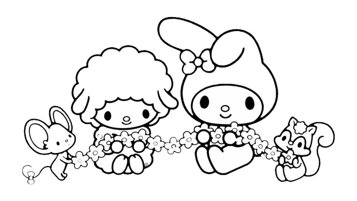 Bright coloring hello kitty and kuromi