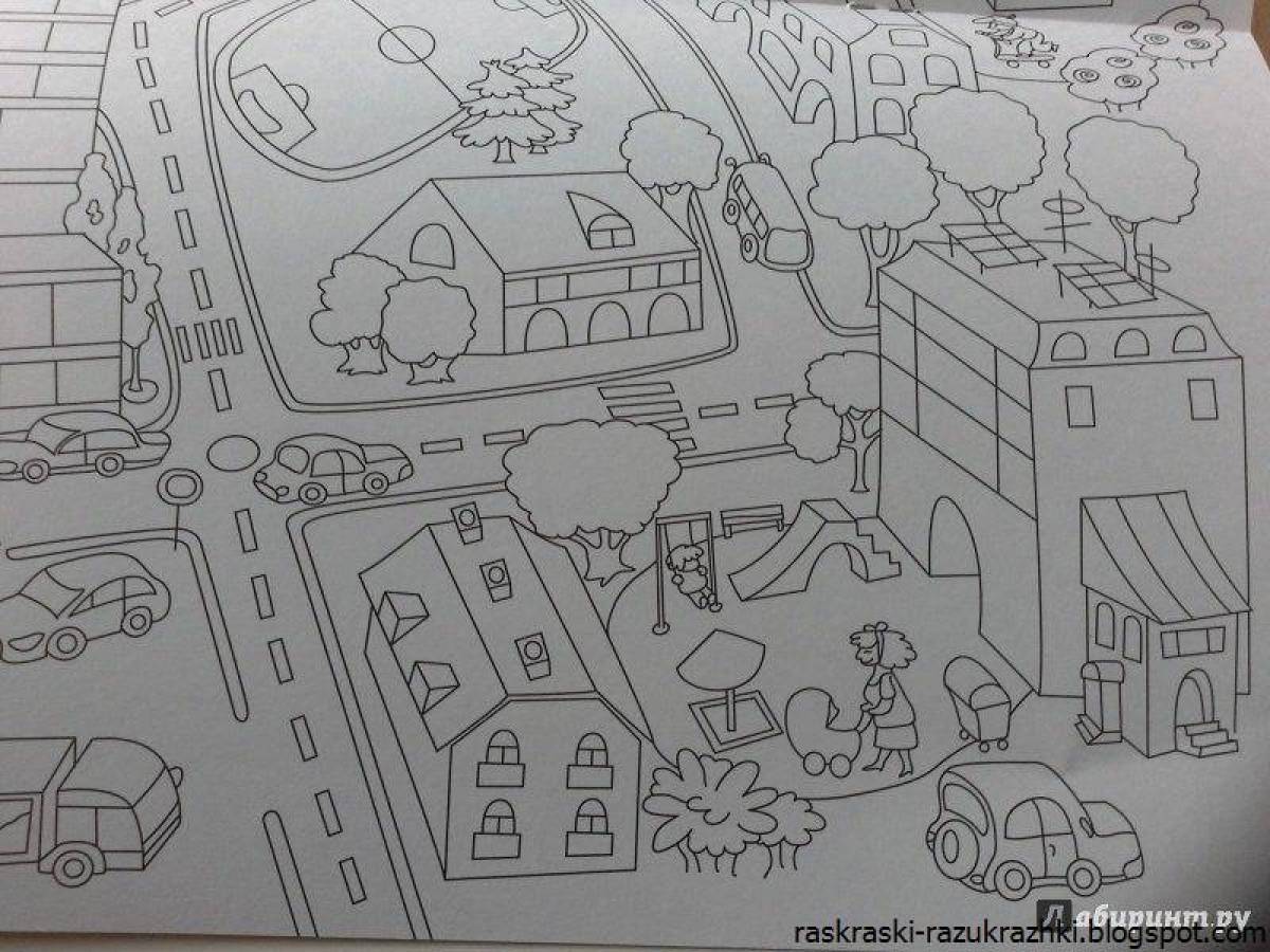 Coloring bright city for kids