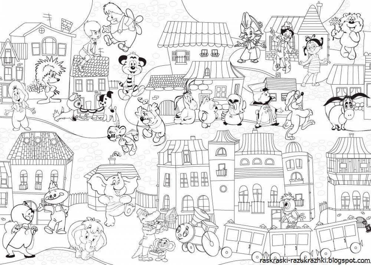 Coloring page happy city for kids