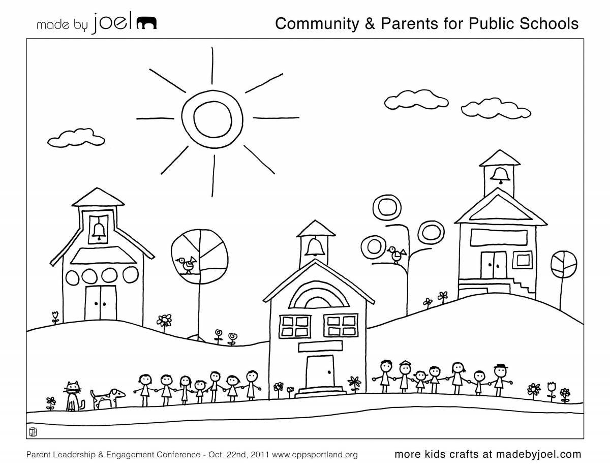Cheerful city coloring pages for kids