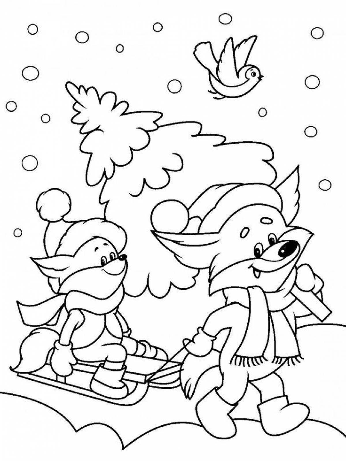 Glitter winter coloring book for children 4-5 years old