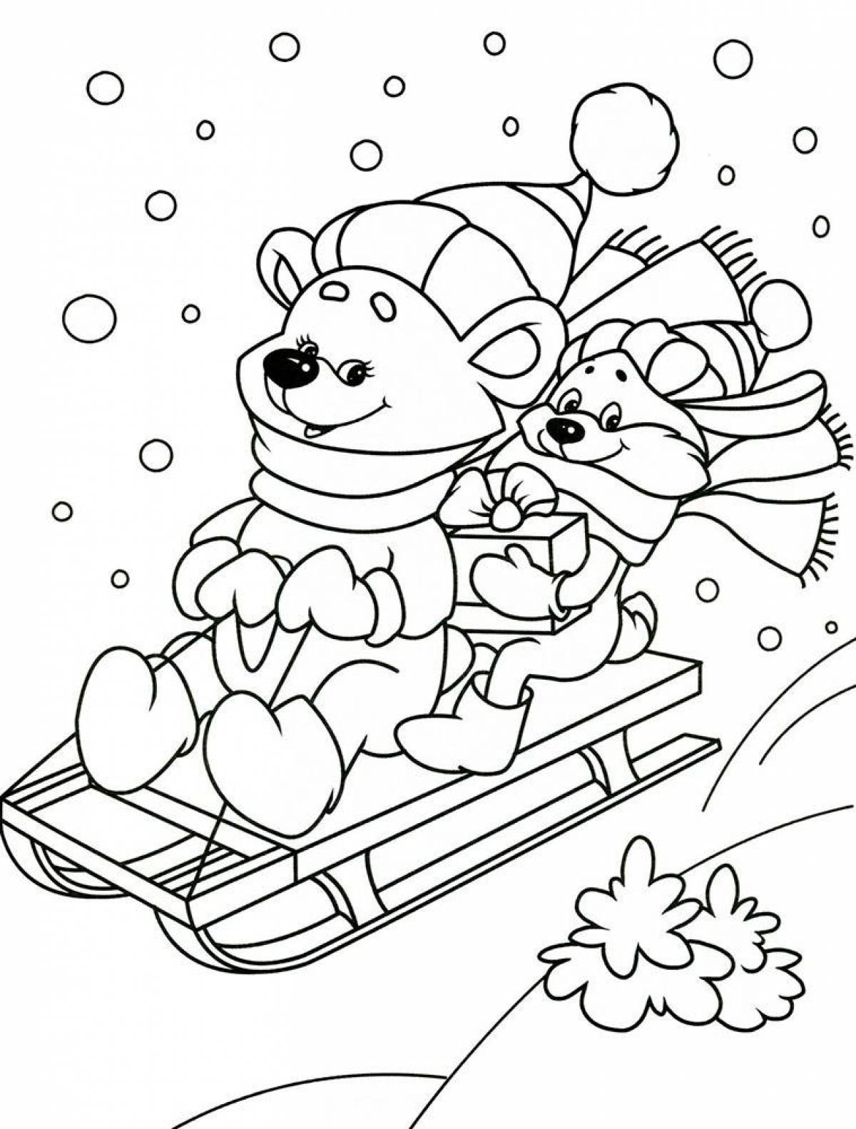 Fun coloring book winter for children 4-5 years old