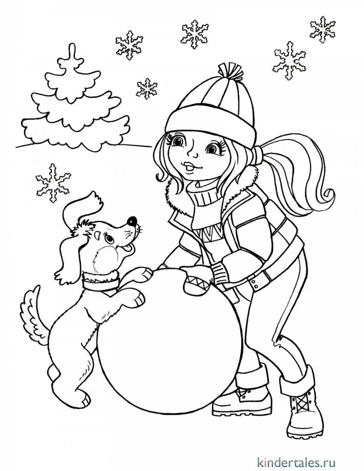 Funny winter coloring book for children 4-5 years old