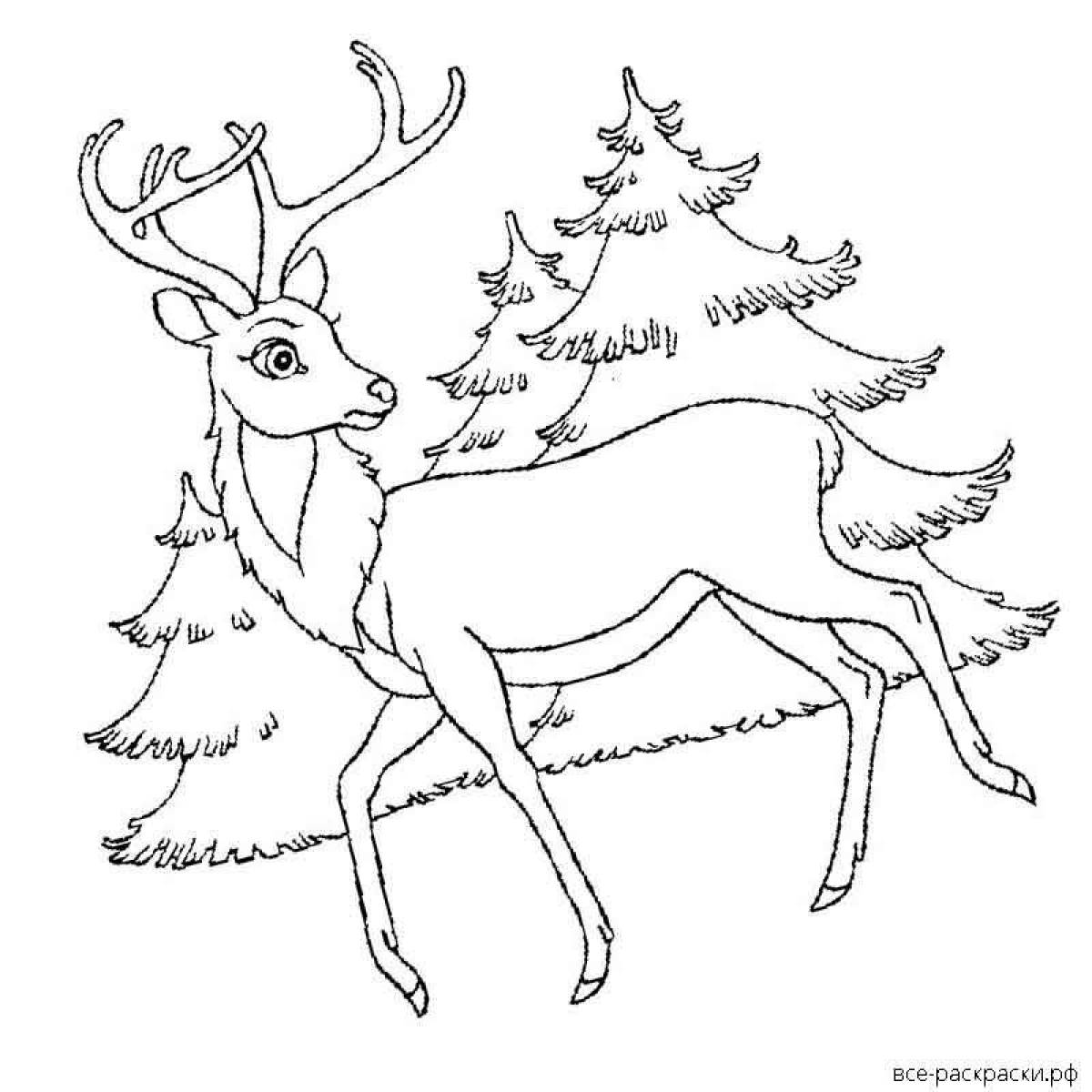 Glowing Christmas reindeer coloring page