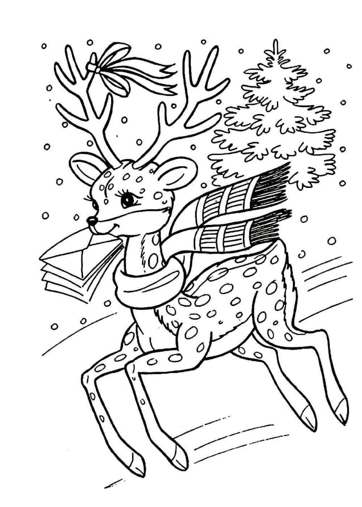 Раскраска живой рождественский олень
