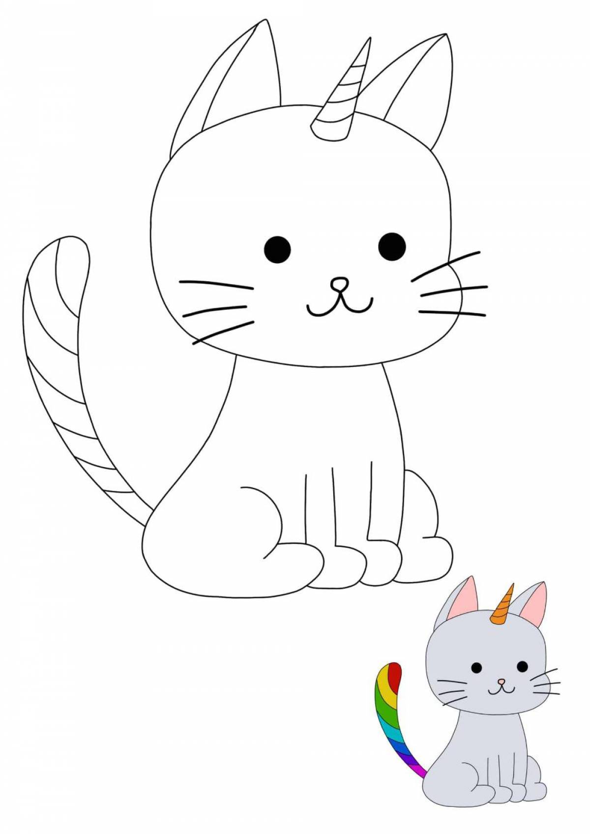 Фото Готовая раскраска кошка единорог