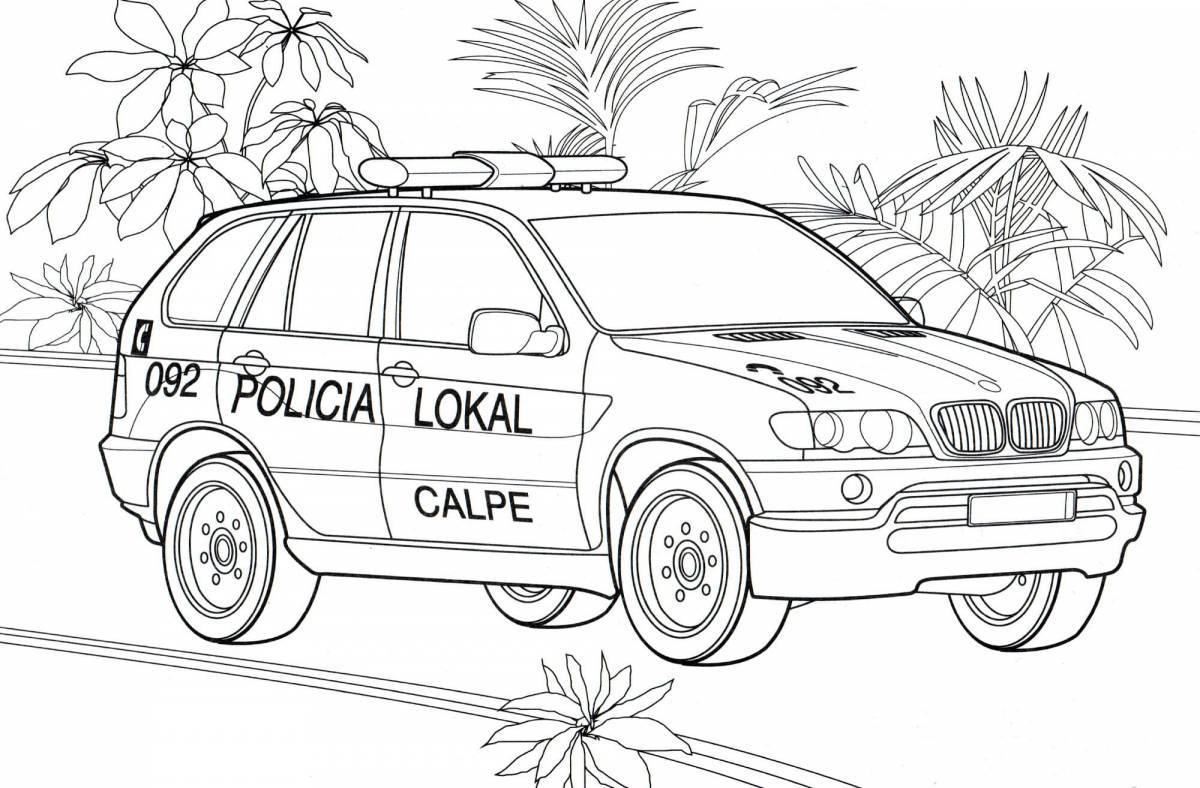 Удивительная страница раскраски полицейской машины для детей