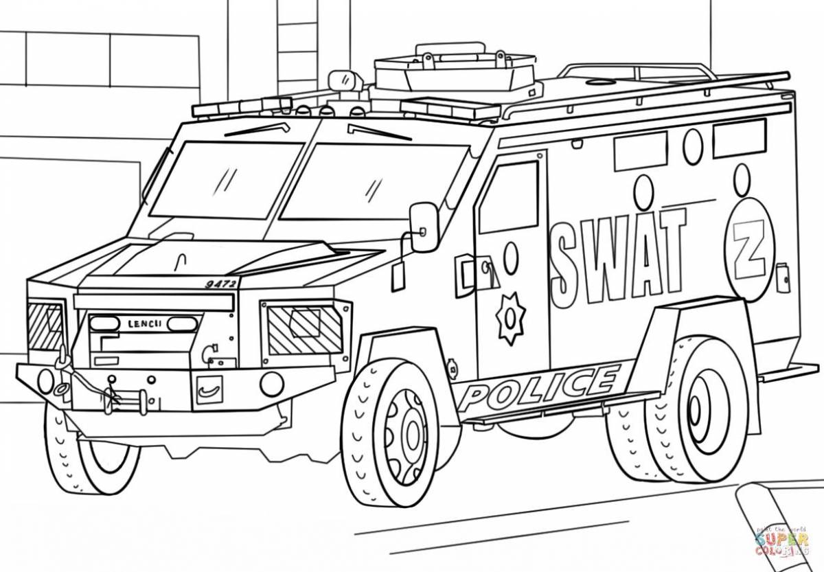 Large police car coloring book for kids