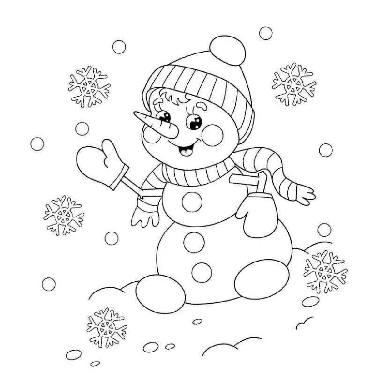 Веселая раскраска снеговик для детей 2-3 лет