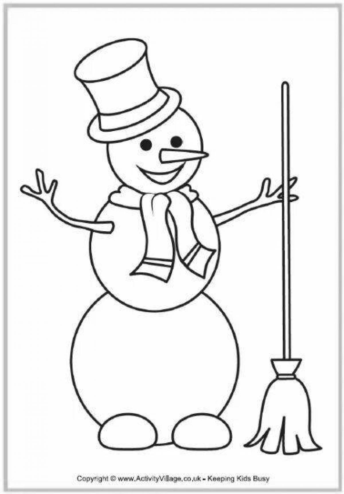 Яркая раскраска снеговик для детей 2-3 лет