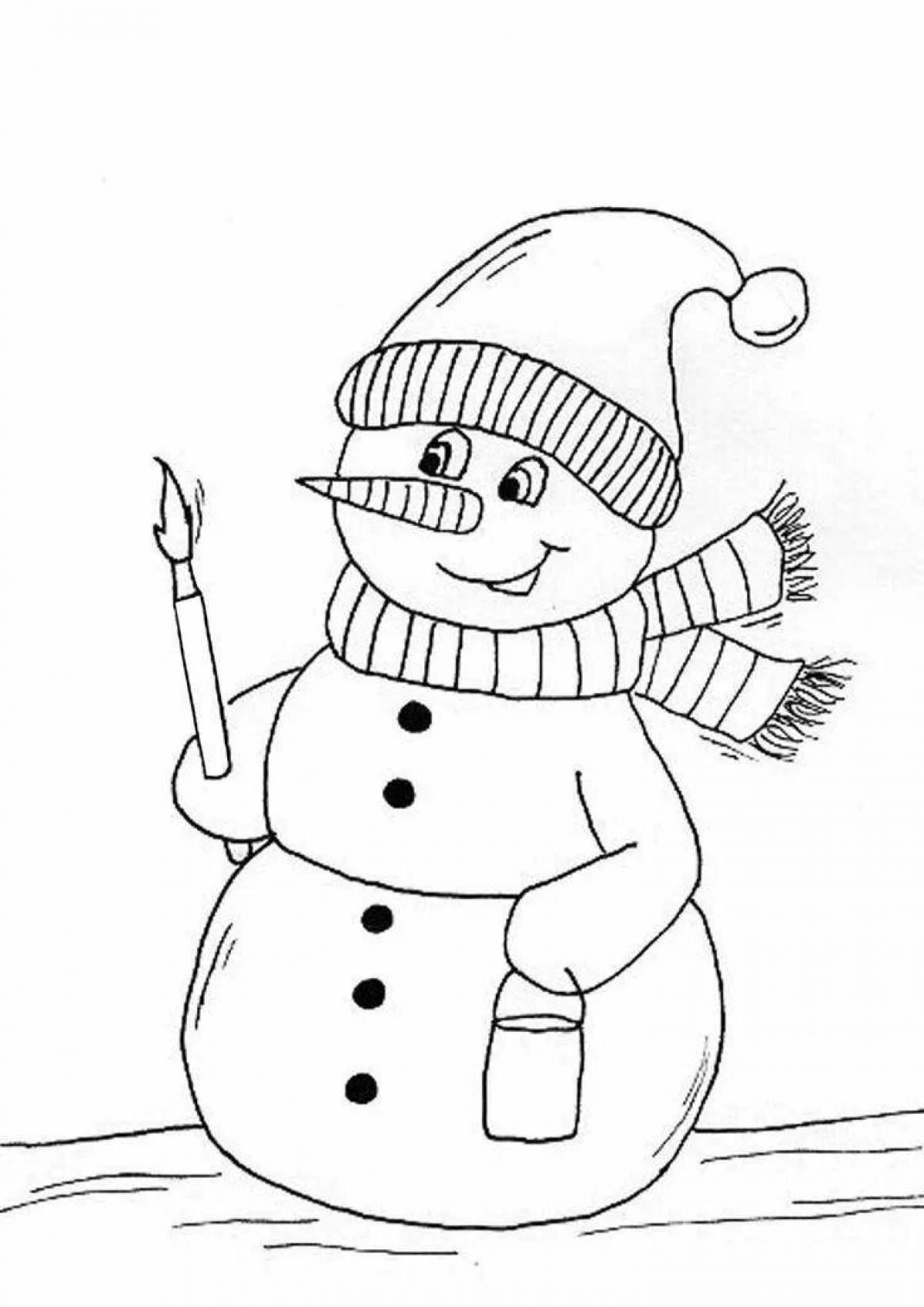 Раскраска Снеговики в шапочках и шарфиках