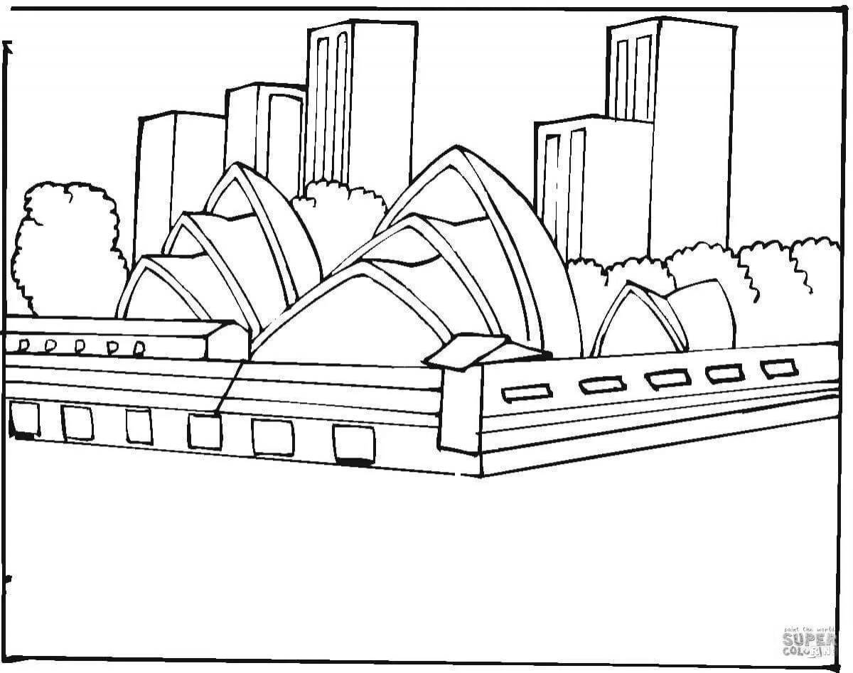 Coloring book glowing city of the future