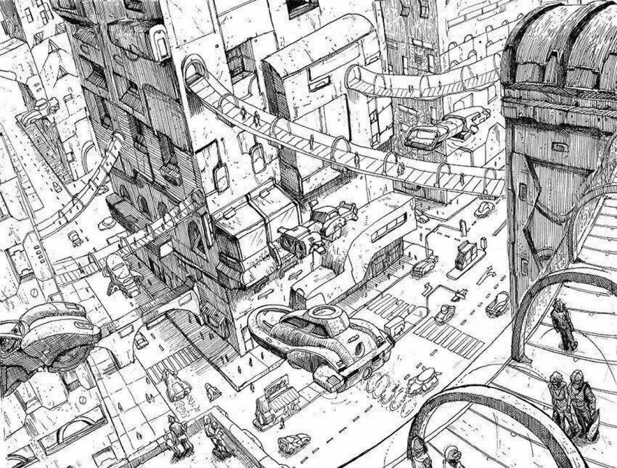 Coloring book dazzling city of the future