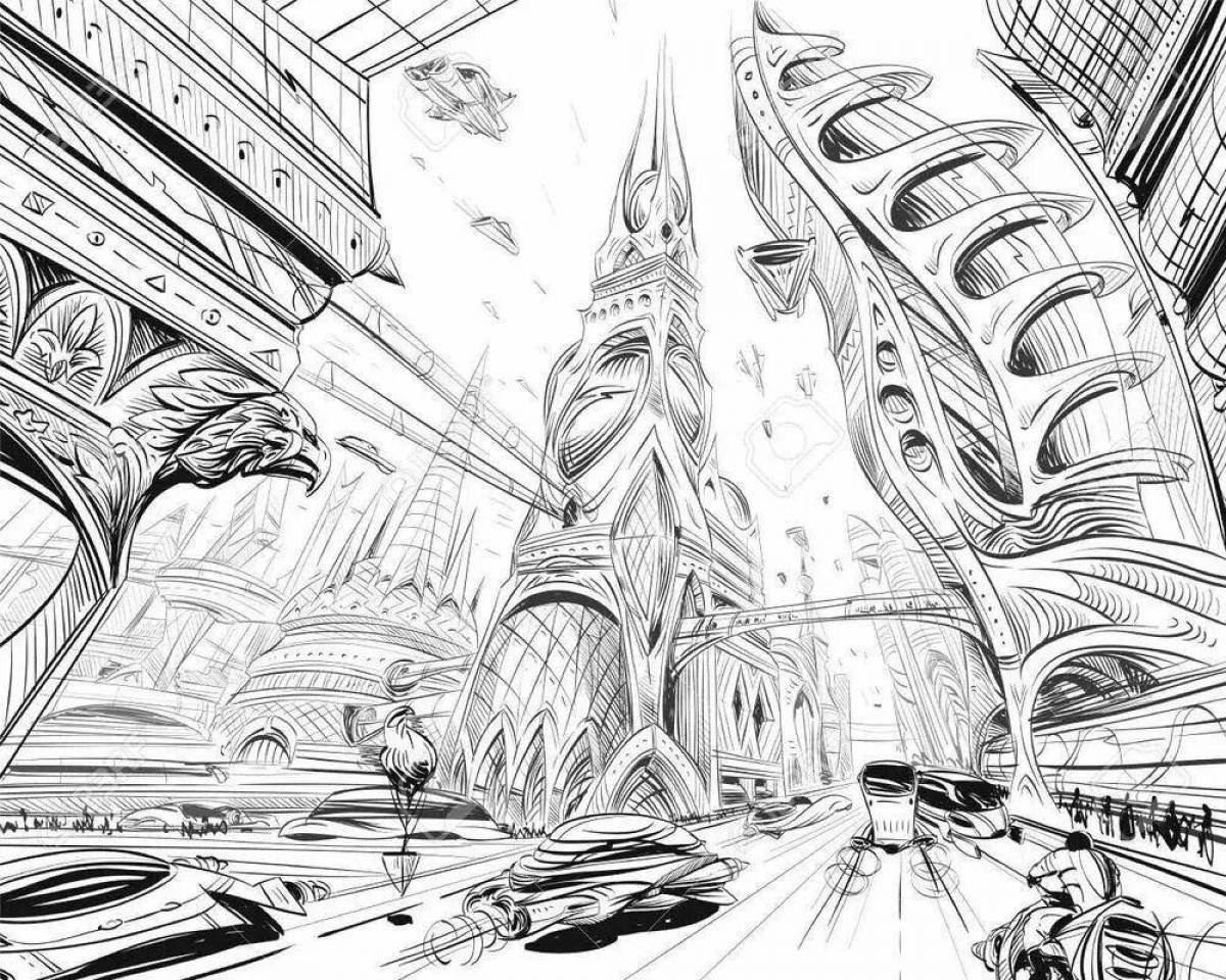 Fantastic city of the future coloring book