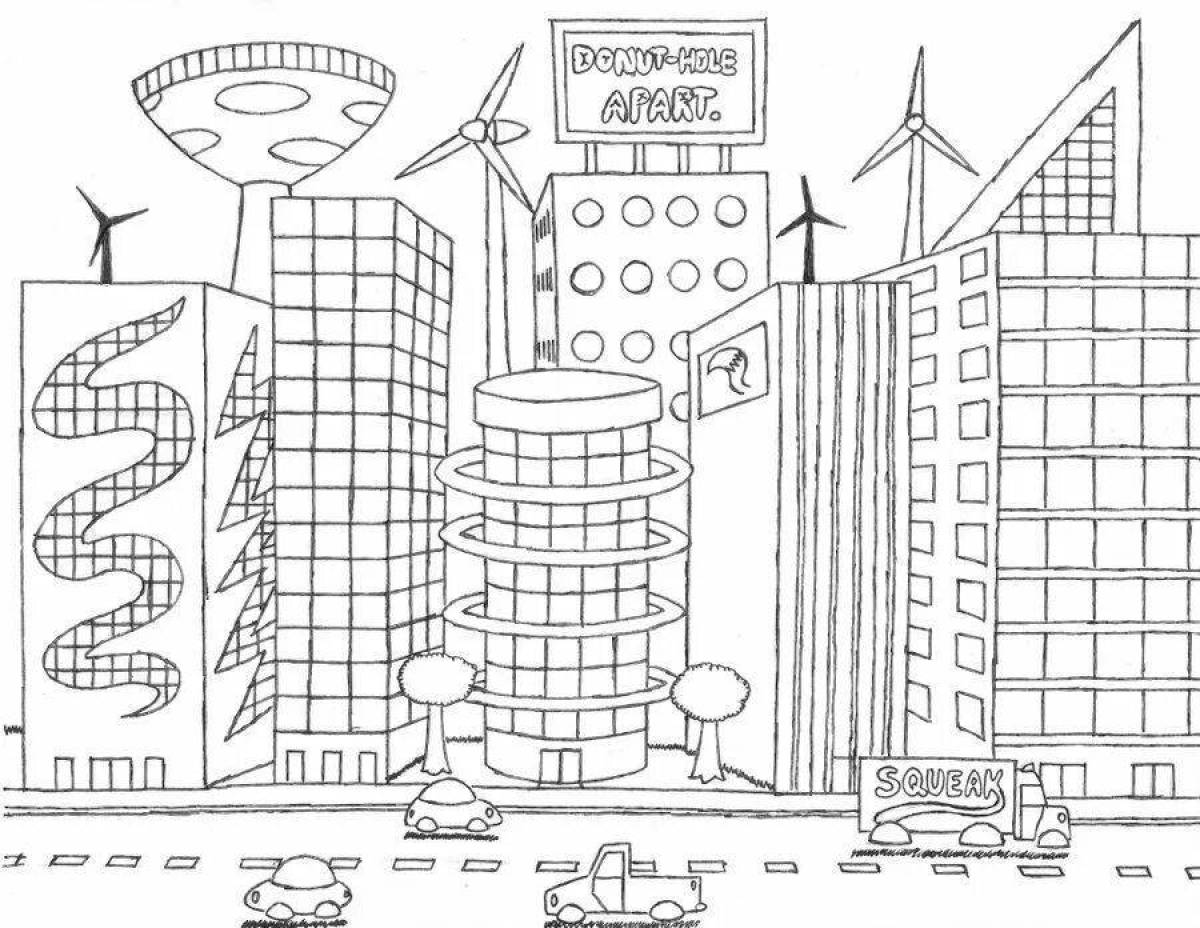 Coloring animated city of the future