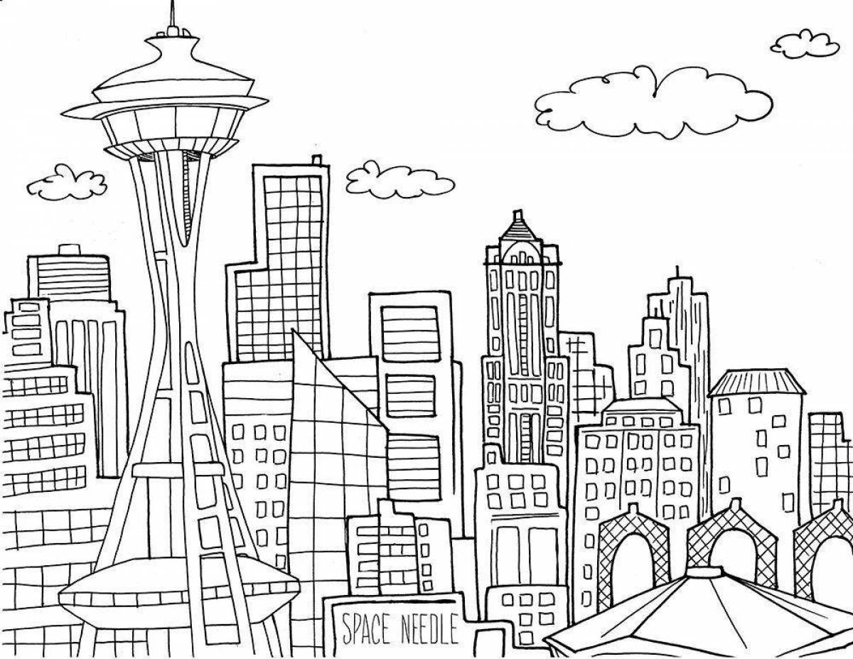 Coloring book high-tech city of the future