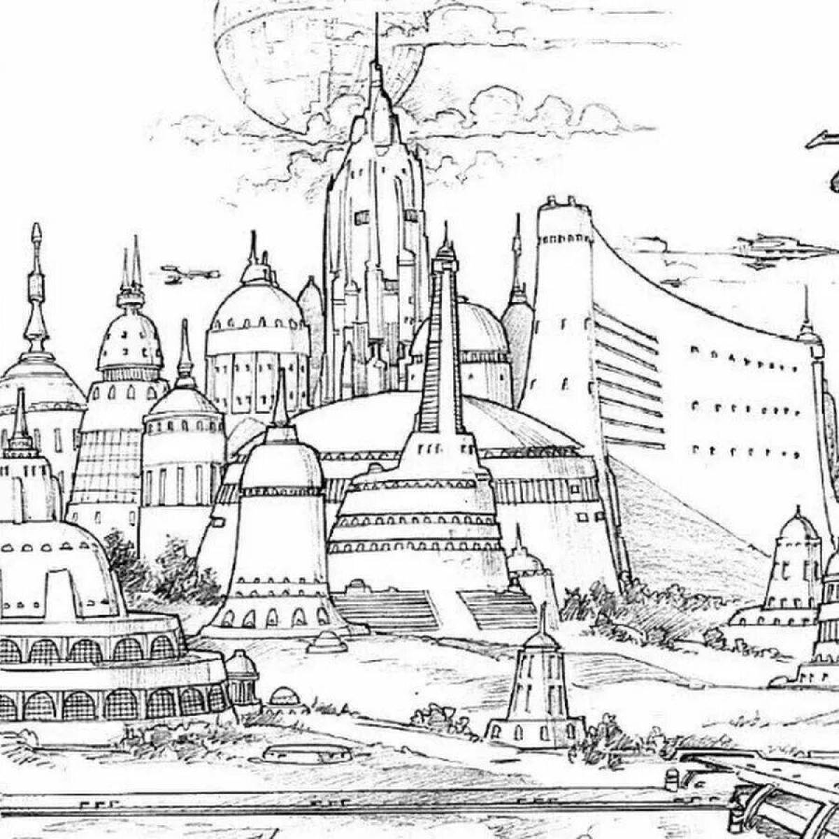 Coloring book advanced city of the future