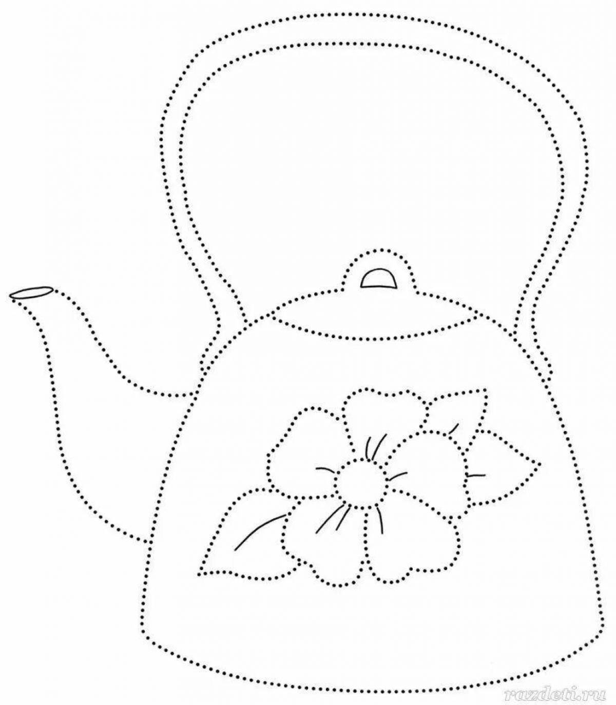 Glittering teapot coloring page for kids