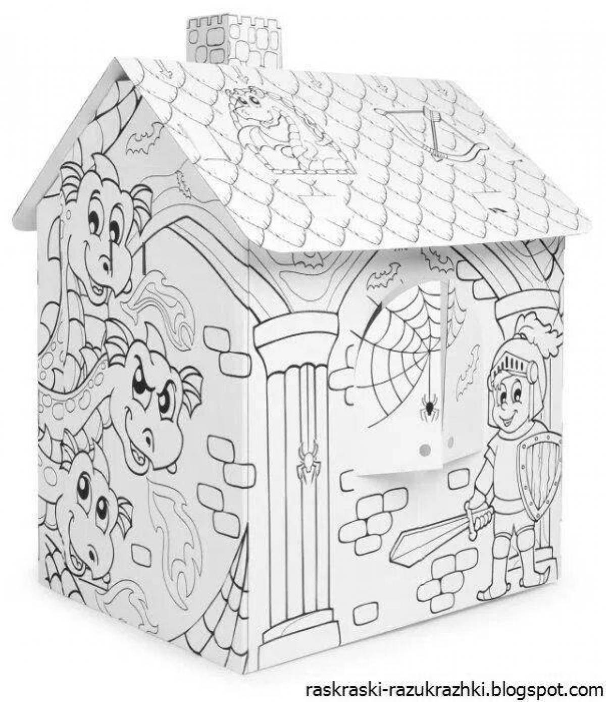 Раскраска веселый картонный домик