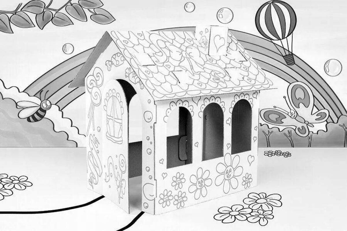 Glowing cardboard house coloring page