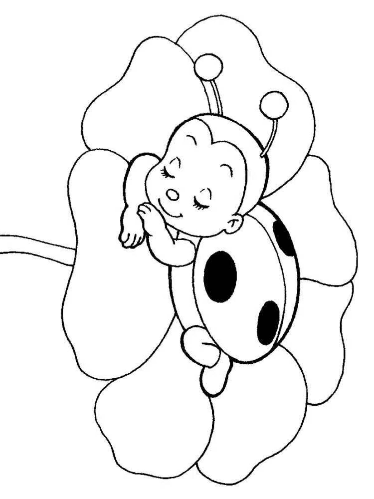 Coloring page happy ladybug for kids