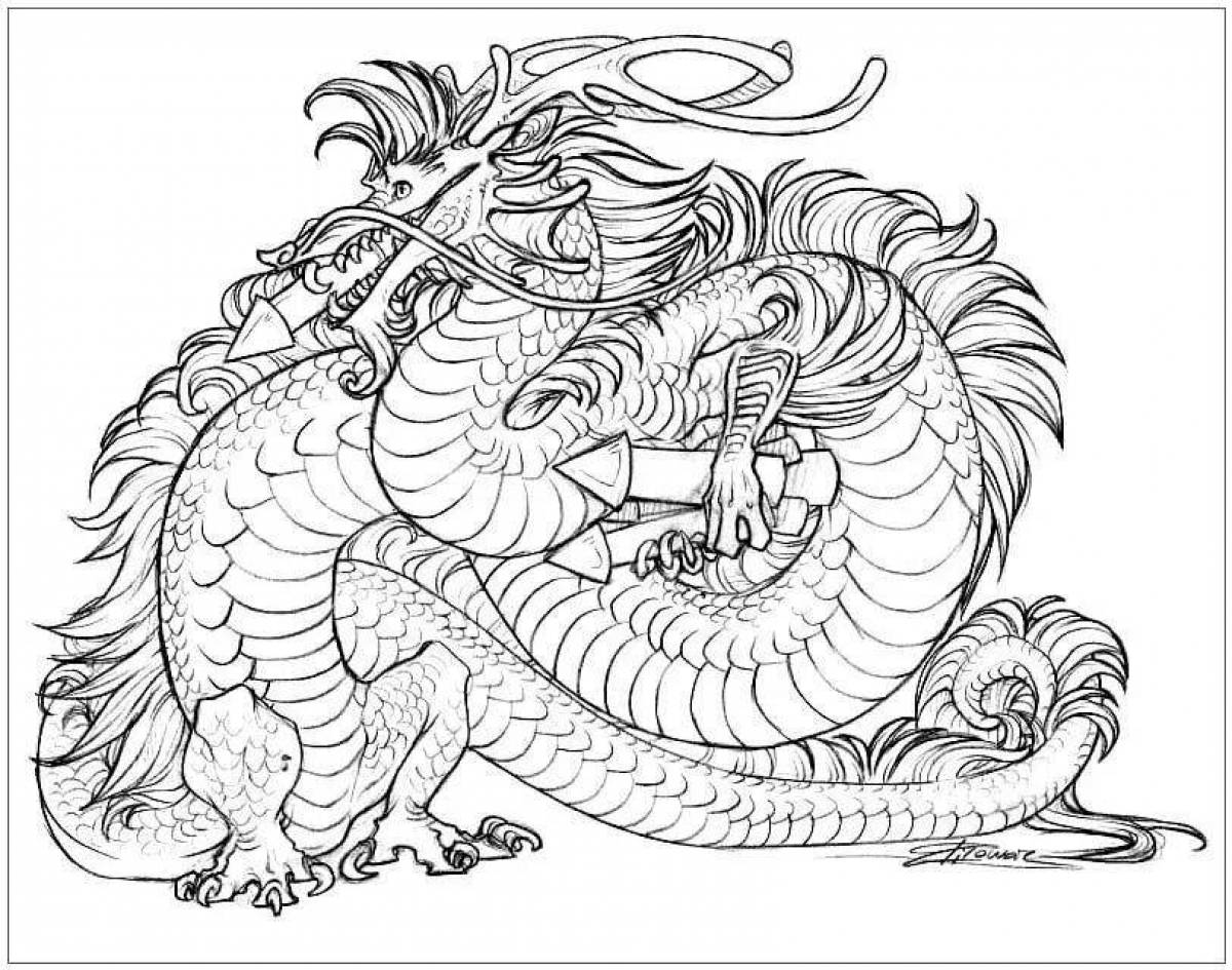 Раскраска царственный китайский дракон