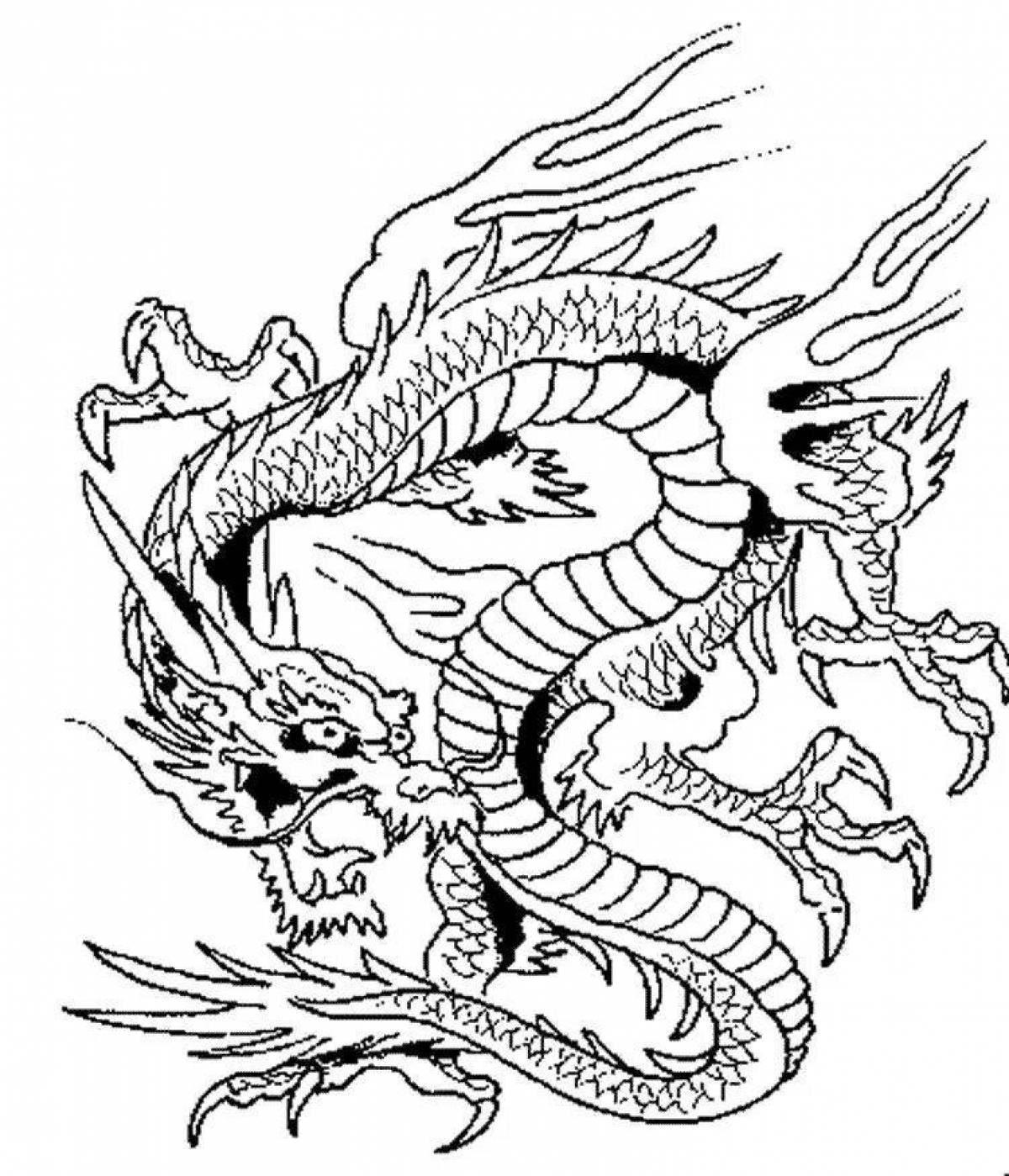 Раскраска роскошный китайский дракон