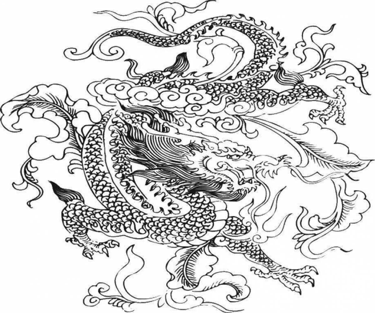 Красочно оформленная страница раскраски китайского дракона