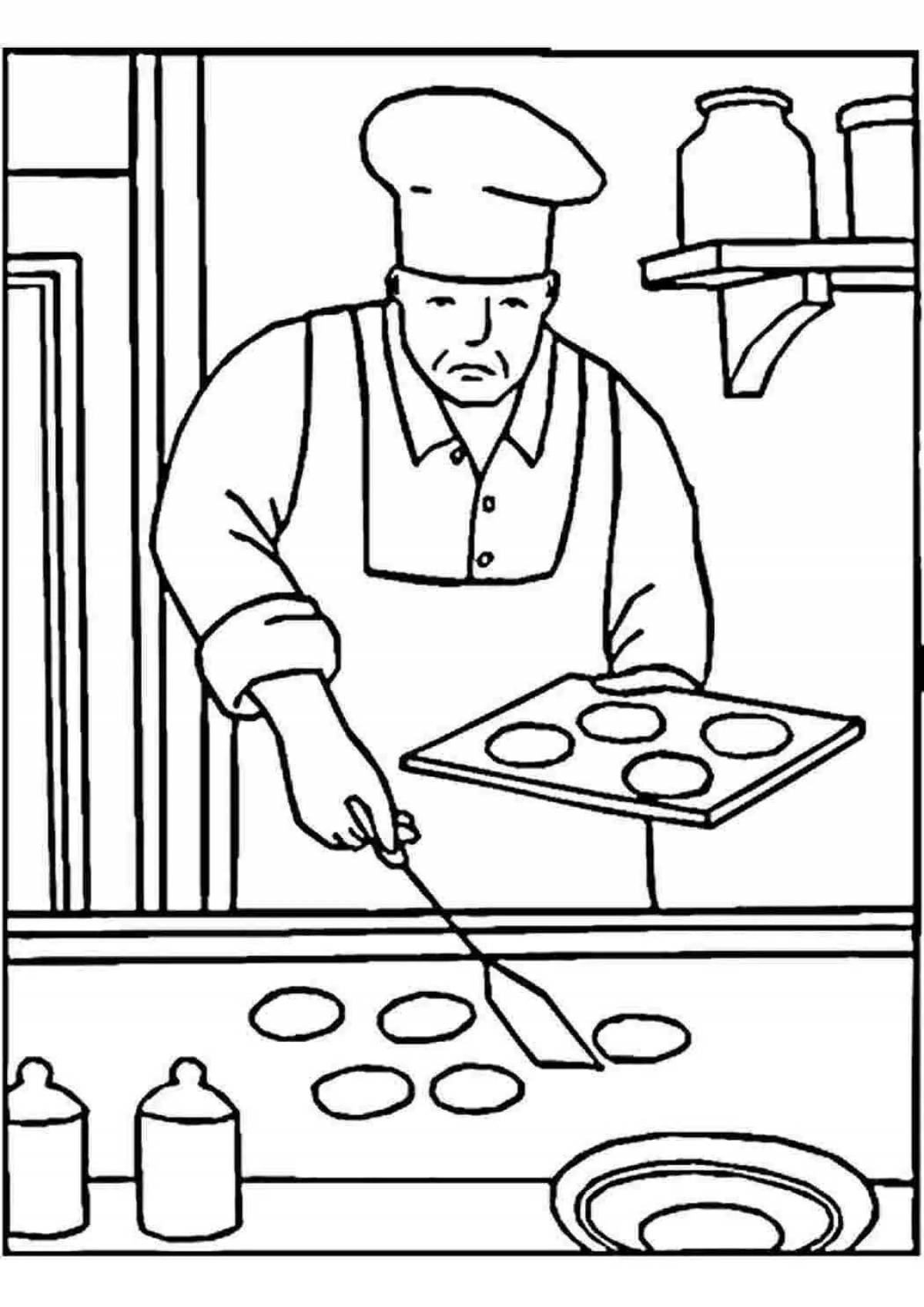 Coloring page of a sociable chef