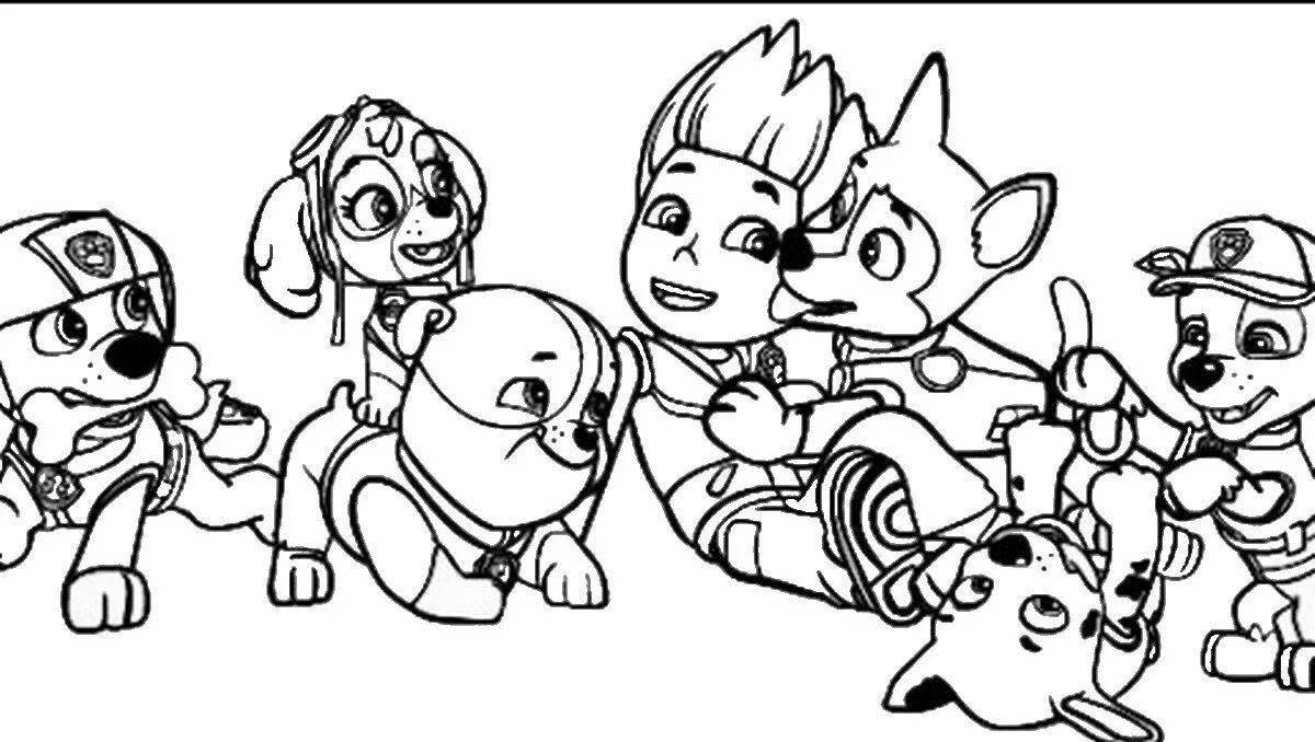 Glowing coloring page paw patrol all heroes