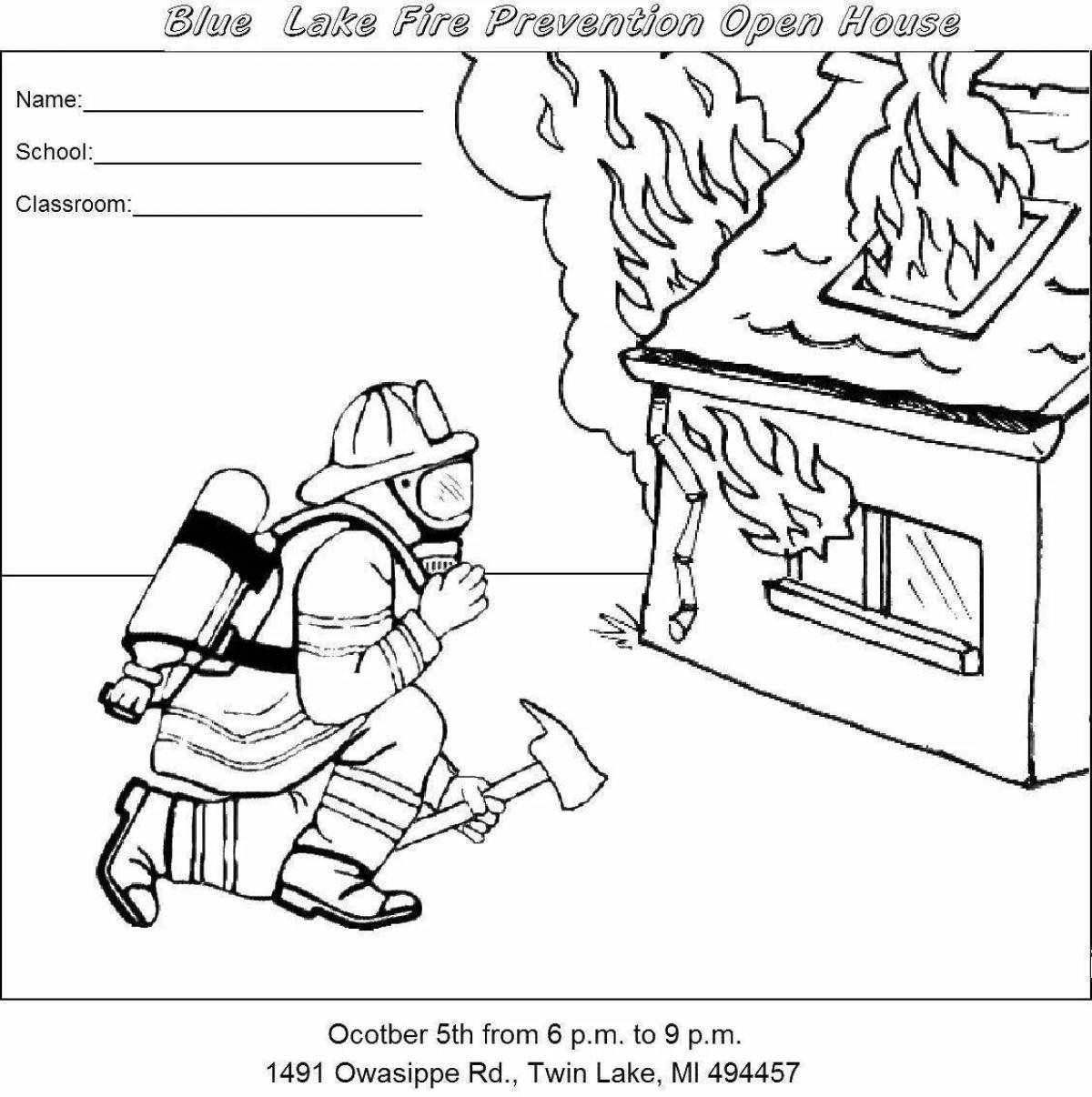 Attractive burning house coloring book for kids