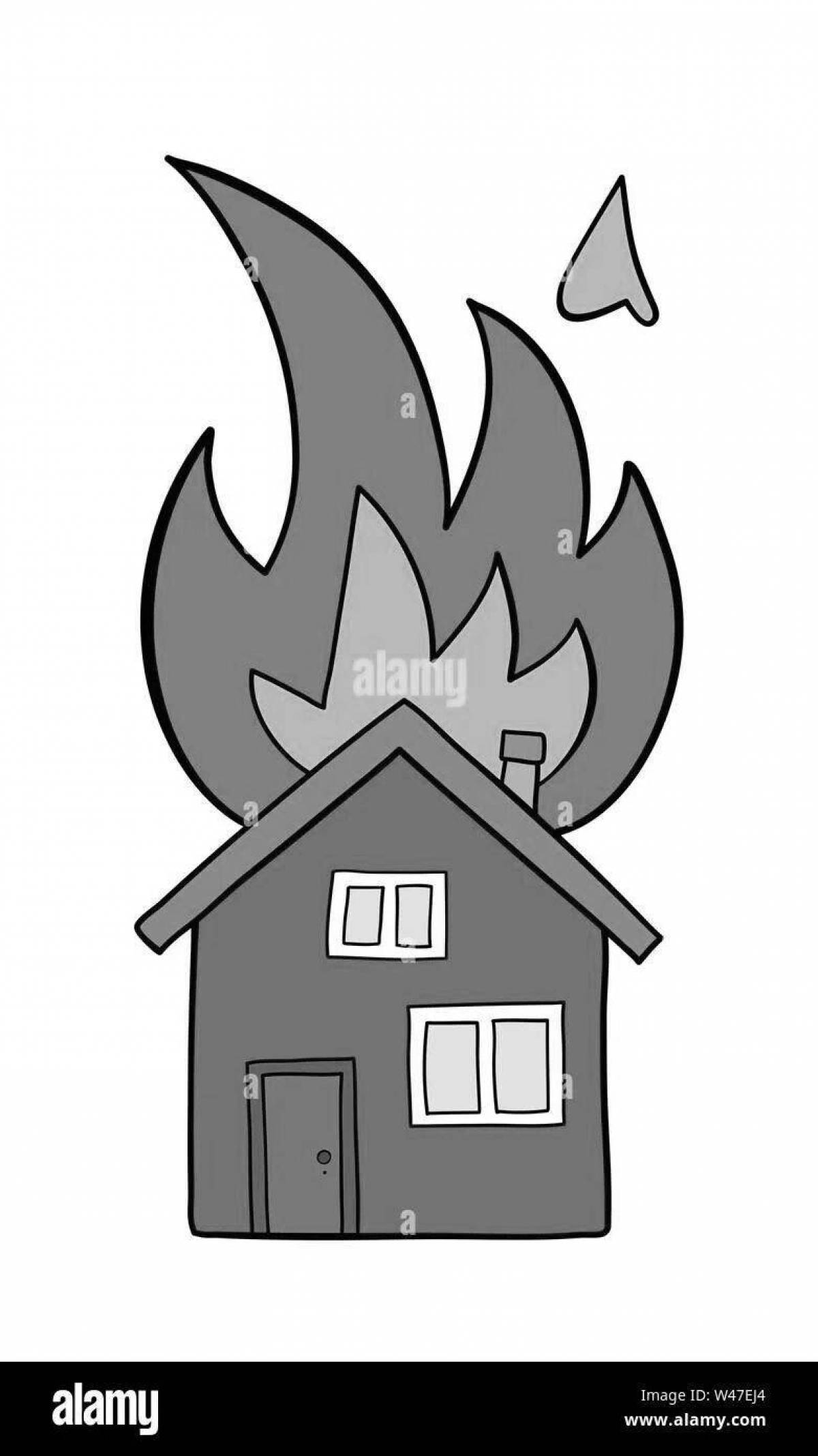 Intriguing burning house coloring book for kids