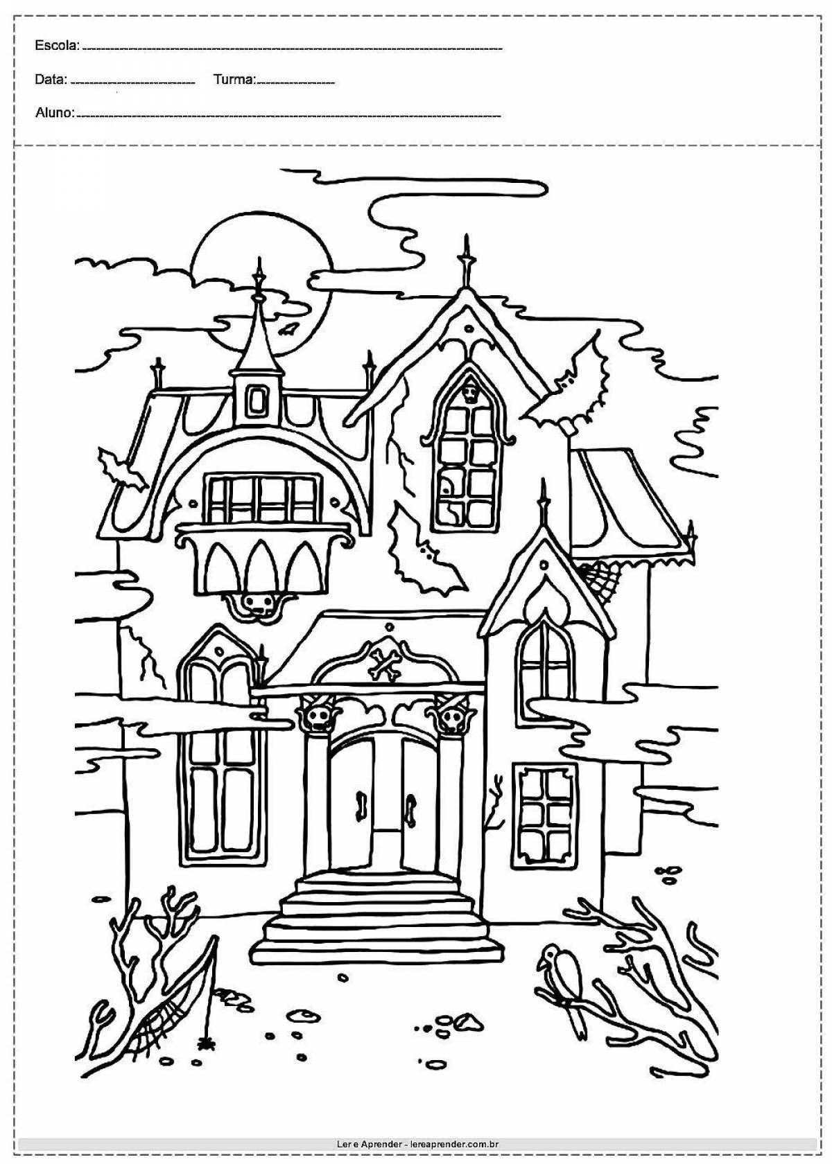 Coloring book magic burning house for kids