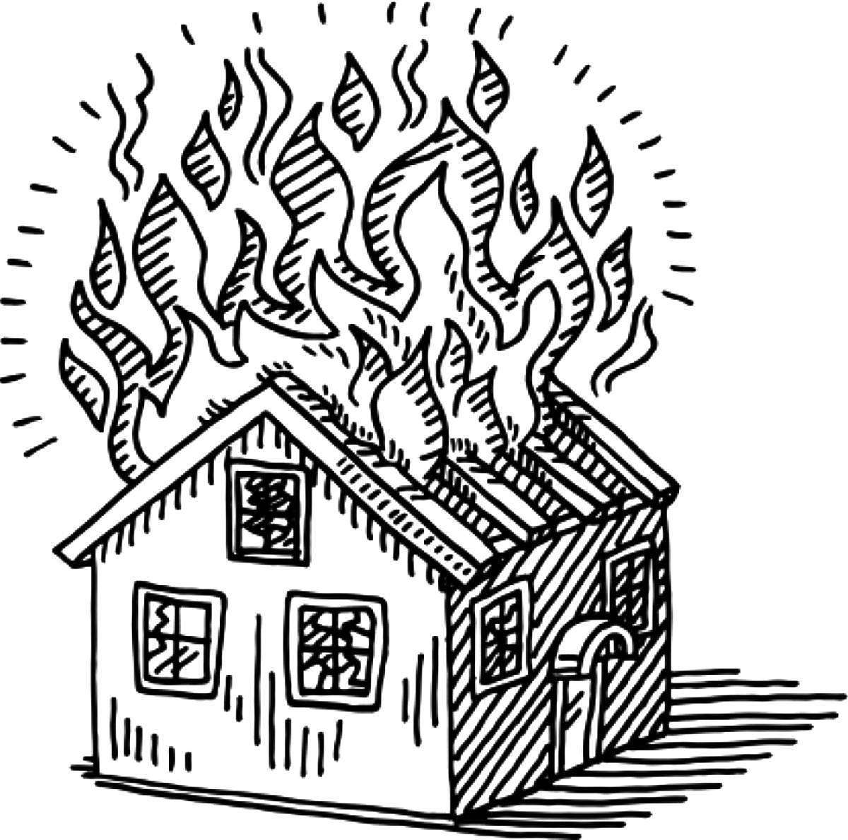 Grand burning house coloring pages for kids
