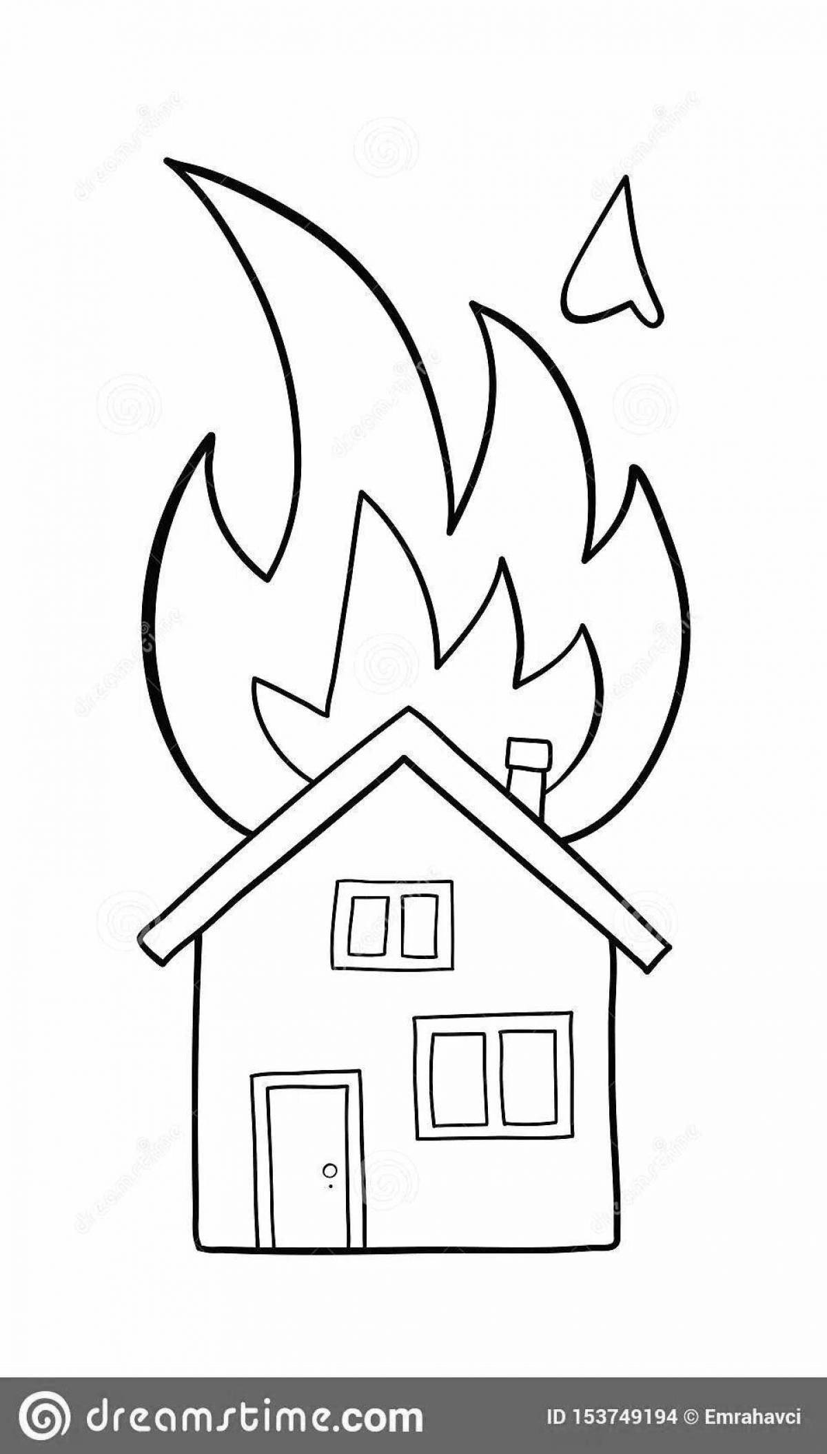 Fairytale coloring house on fire for kids